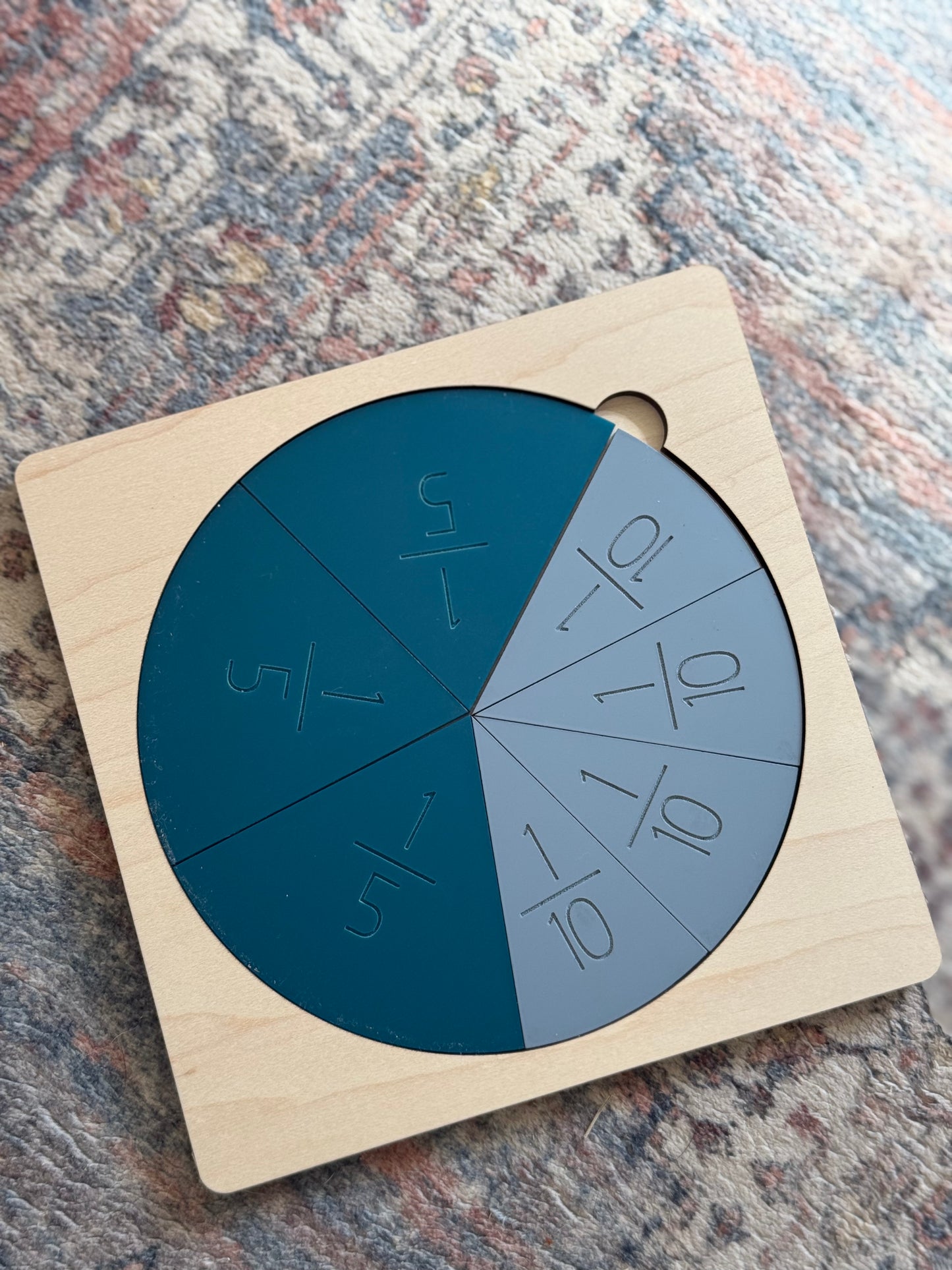 Fractions Learning Tool | Fraction Puzzle | Montessori Homeschool Preschool | Laser Engraved Maple & Acrylic | Hands On
