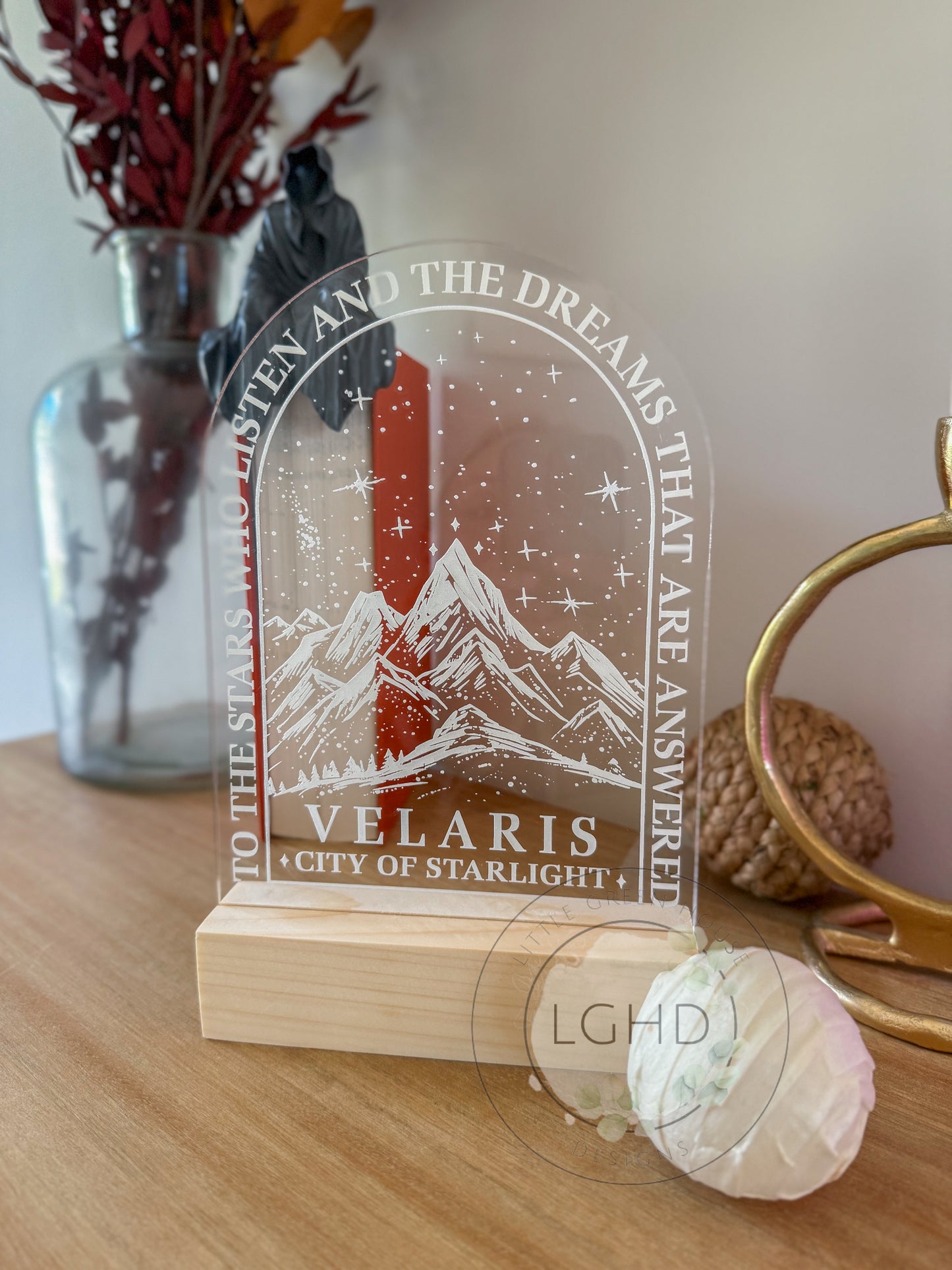 Velaris Shelf Decor β ACOTAR-Inspired Wooden Sign | Sarah J Maas Bookshelf Sitter | Fantasy BookTok Room Aesthetic | City of Starlight