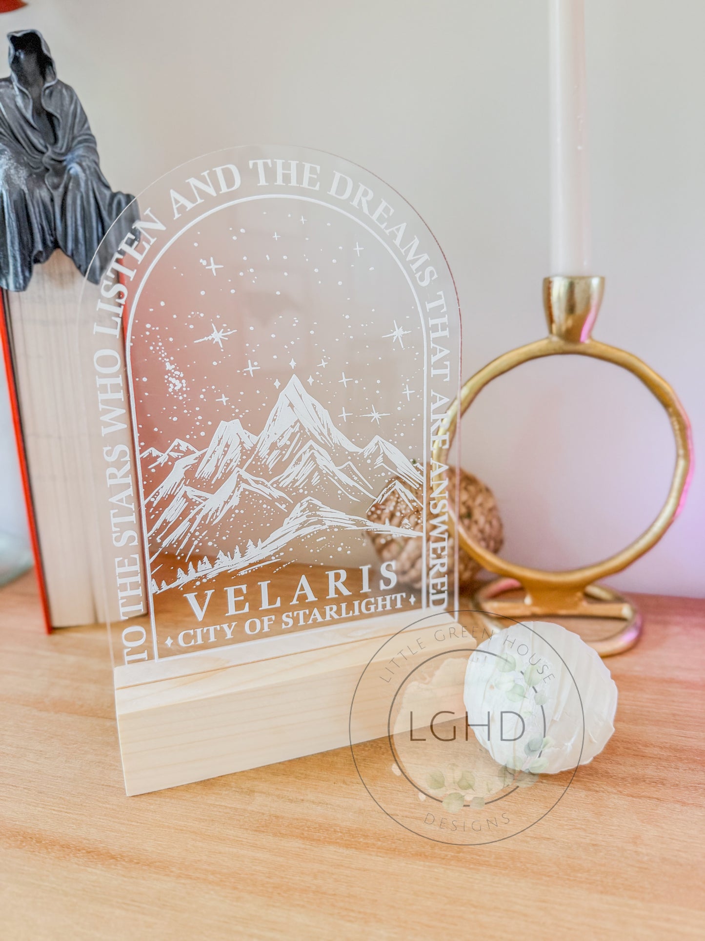 Velaris Shelf Decor β ACOTAR-Inspired Wooden Sign | Sarah J Maas Bookshelf Sitter | Fantasy BookTok Room Aesthetic | City of Starlight