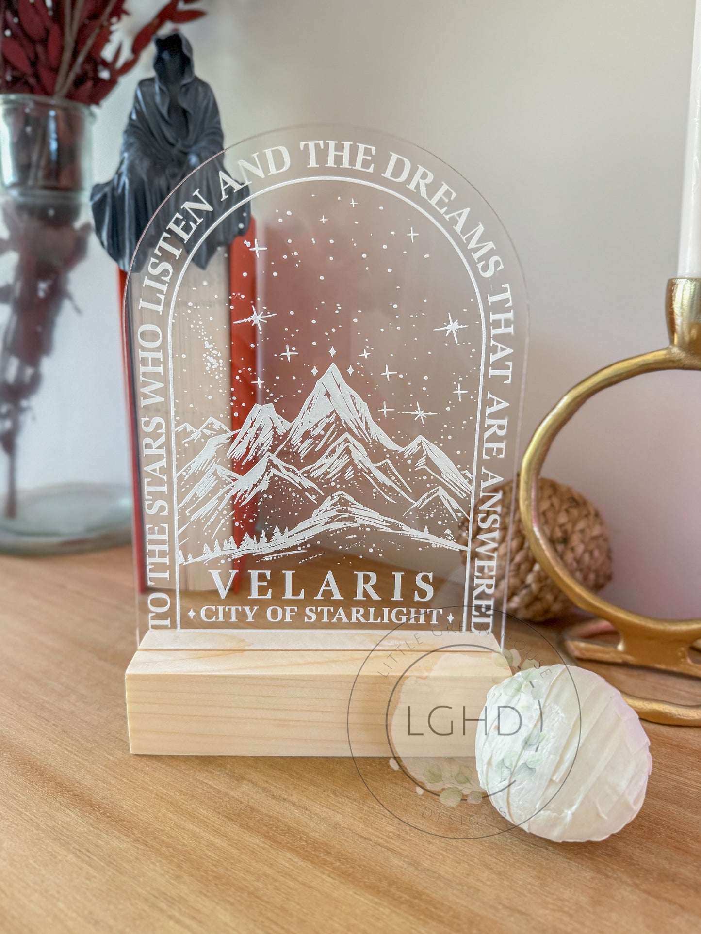 Velaris Shelf Decor β ACOTAR-Inspired Wooden Sign | Sarah J Maas Bookshelf Sitter | Fantasy BookTok Room Aesthetic | City of Starlight
