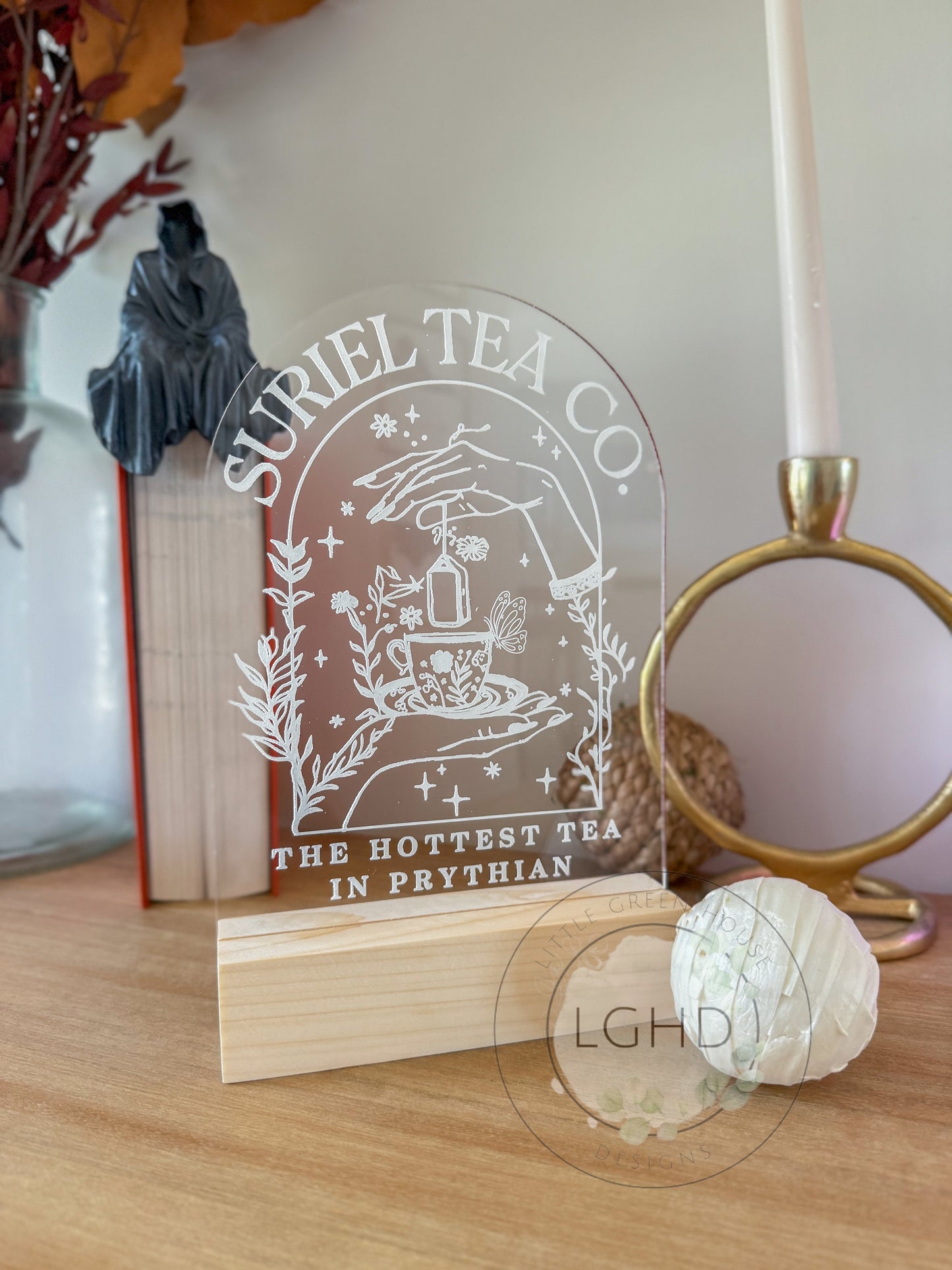 The Suriel | ACOTAR Inspired Bookshelf Decor | Sarah J Maas | Laser Engraved | ACOTAR Decor | Velaris | Suriel Tea Co | Prythian