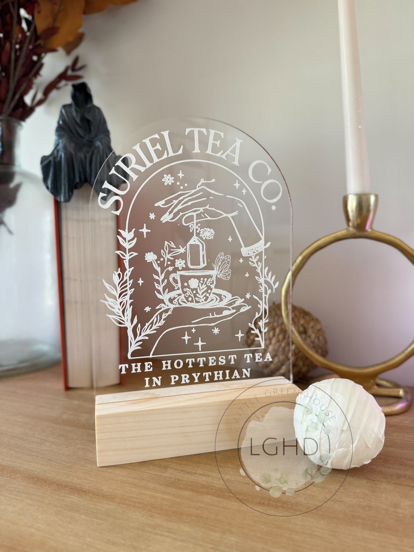 The Suriel | ACOTAR Inspired Bookshelf Decor | Sarah J Maas | Laser Engraved | ACOTAR Decor | Velaris | Suriel Tea Co | Prythian
