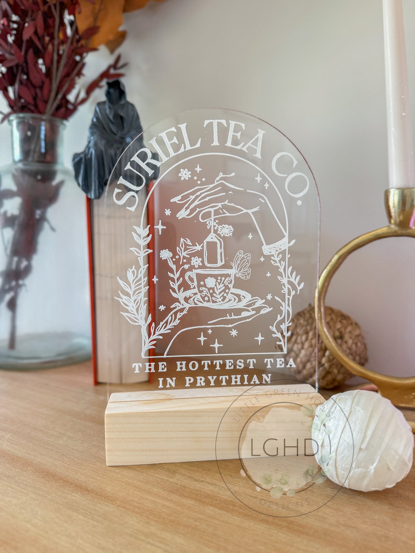The Suriel | ACOTAR Inspired Bookshelf Decor | Sarah J Maas | Laser Engraved | ACOTAR Decor | Velaris | Suriel Tea Co | Prythian