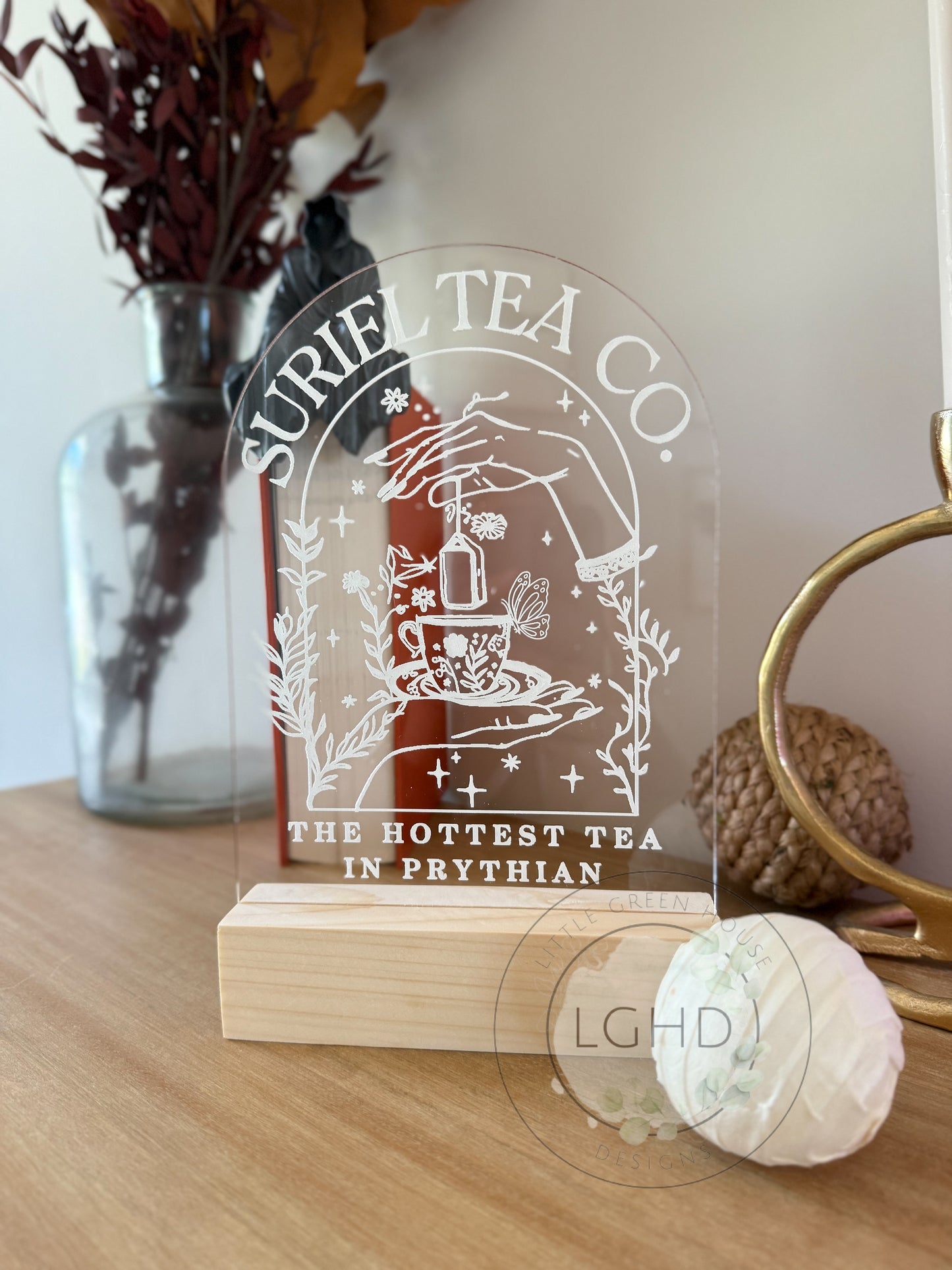 The Suriel | ACOTAR Inspired Bookshelf Decor | Sarah J Maas | Laser Engraved | ACOTAR Decor | Velaris | Suriel Tea Co | Prythian
