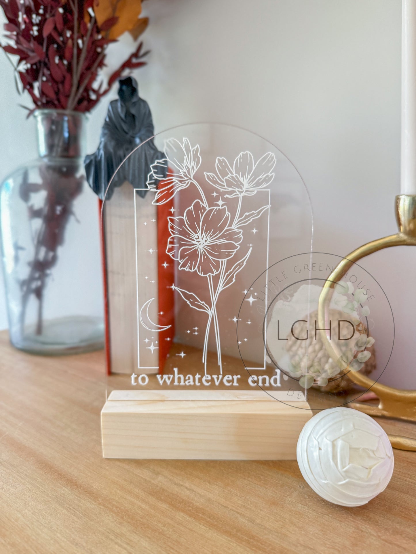 Throne of Glass Shelf Sitter – To Whatever End Quote | Fireheart Aelin Decor | BookTok Romantasy Bookshelf Gift for Sarah J. Maas Fans