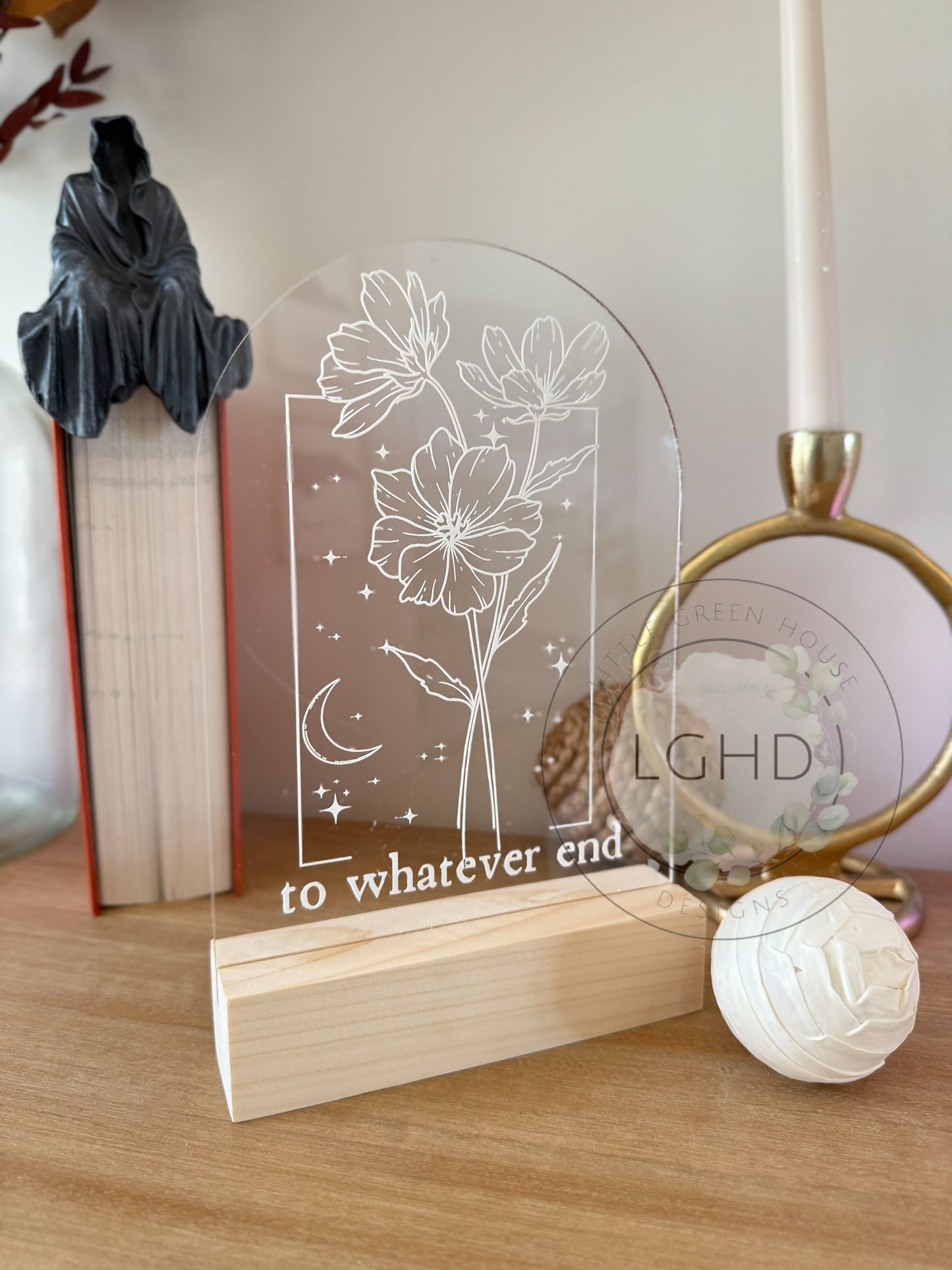 Throne of Glass Shelf Sitter – To Whatever End Quote | Fireheart Aelin Decor | BookTok Romantasy Bookshelf Gift for Sarah J. Maas Fans
