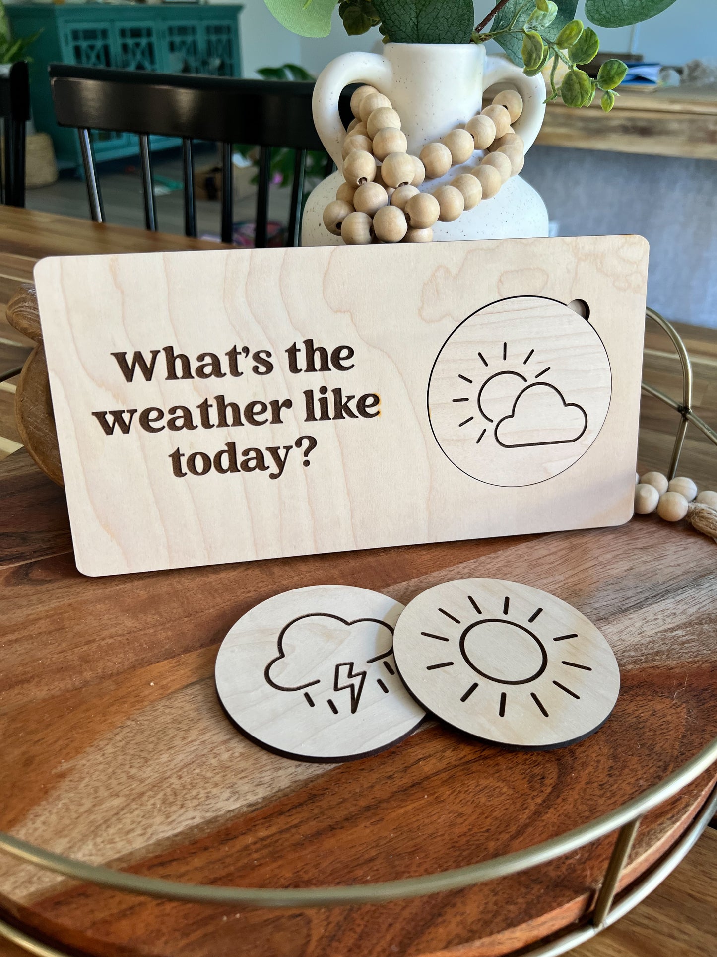 Wooden Weather Board | Montessori Style | Daily Morning Board | Kids Toys | Weather Tokens