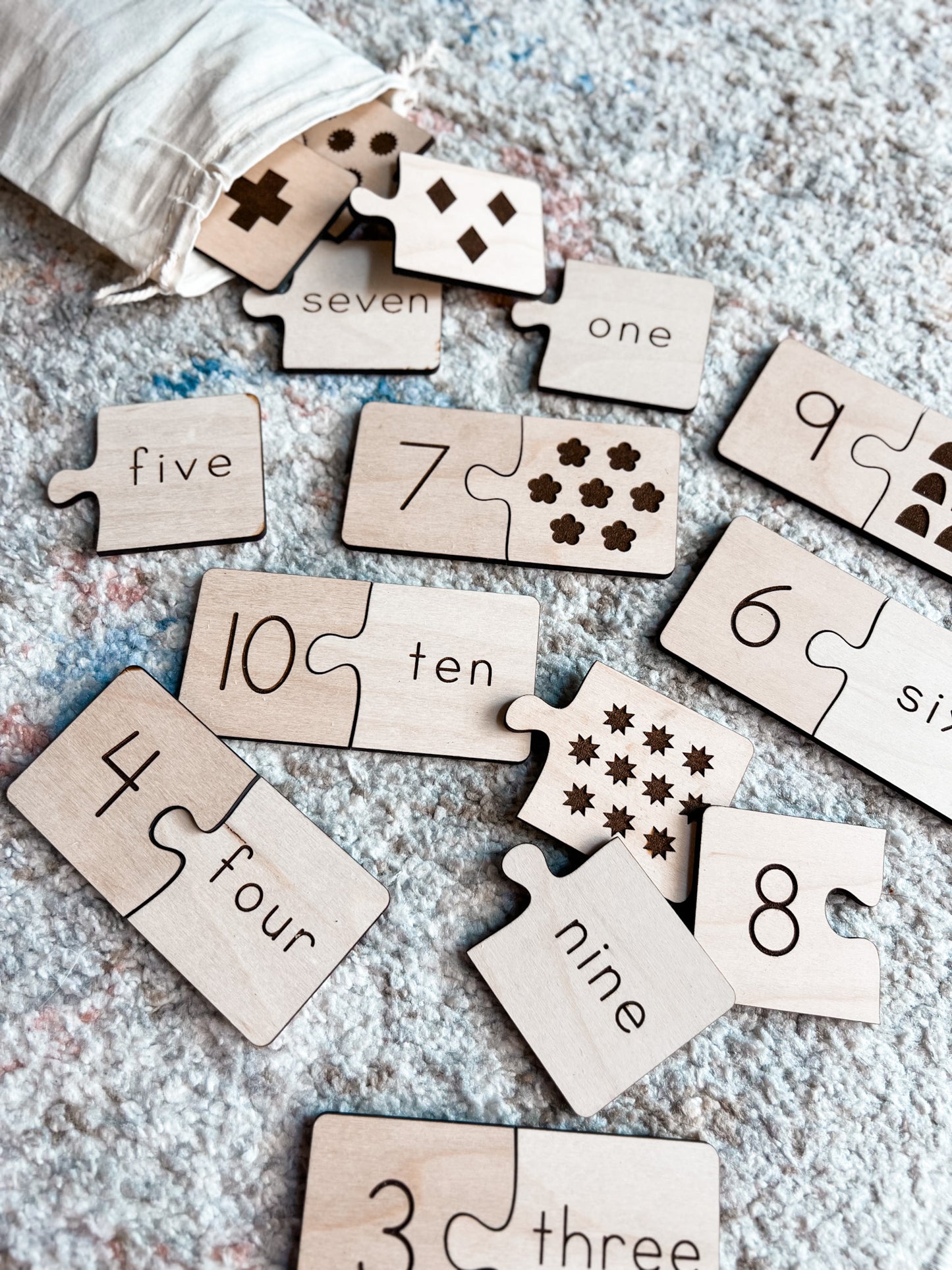 Number Matching | Number & Word Learning Puzzles | Montessori Homeschool Preschool | Laser Engraved Wood | Educational