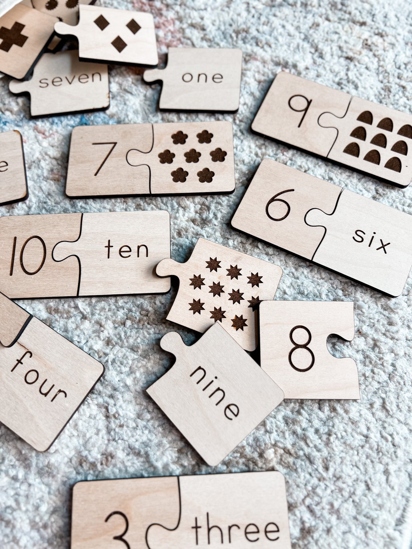 Number Matching | Number & Word Learning Puzzles | Montessori Homeschool Preschool | Laser Engraved Wood | Educational