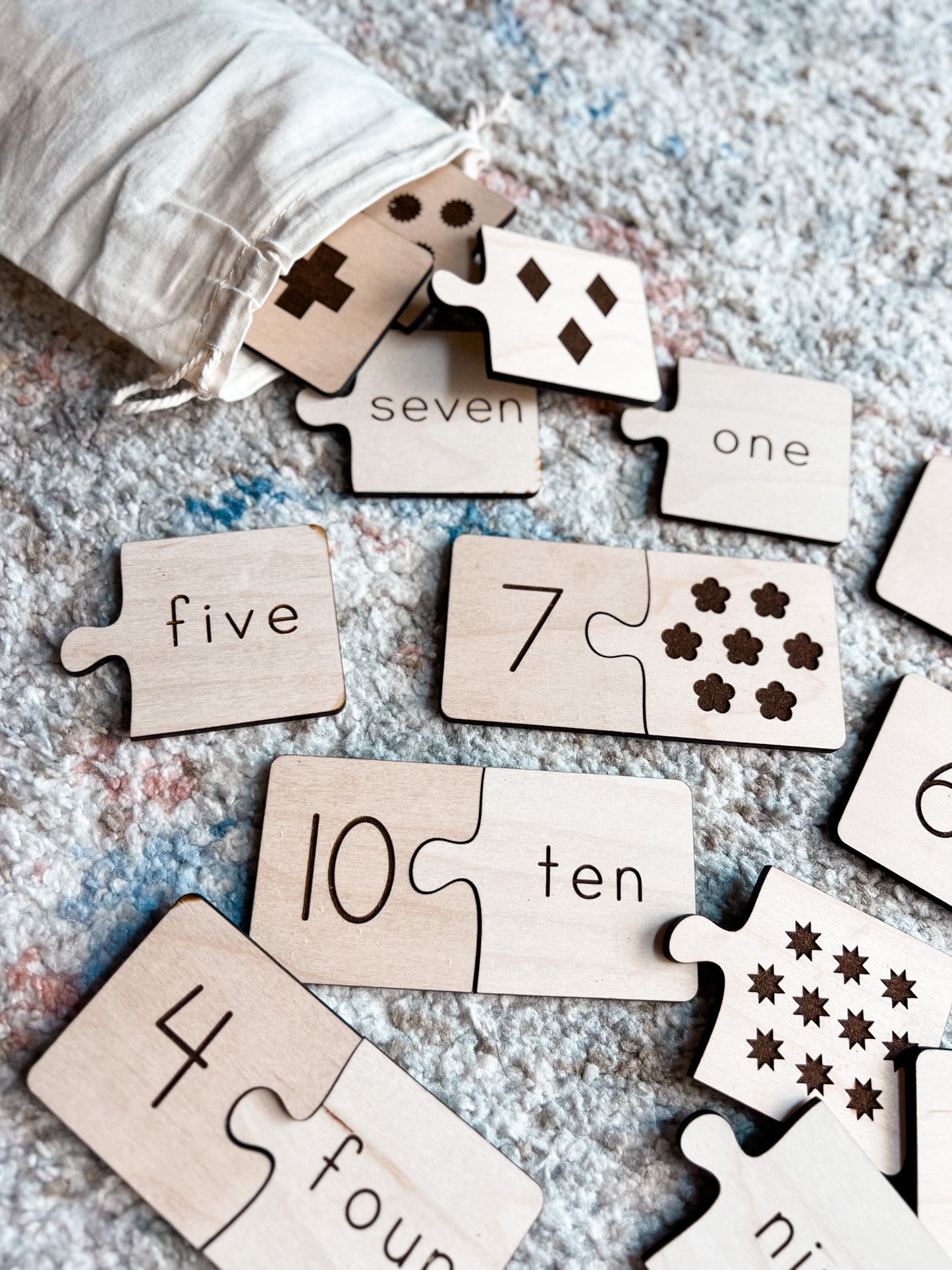 Number Matching | Number & Word Learning Puzzles | Montessori Homeschool Preschool | Laser Engraved Wood | Educational