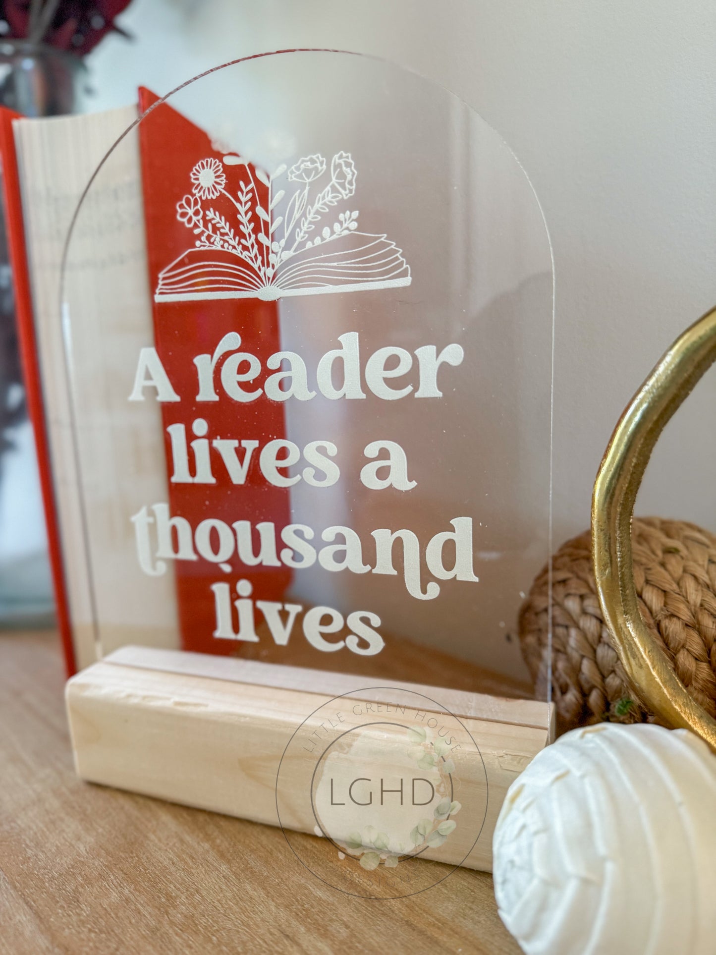 A Reader Lives a Thousand Lives Shelf Sitter | Bookish Quote Decor for Fantasy & Romance Readers | BookTok Bookshelf Sign