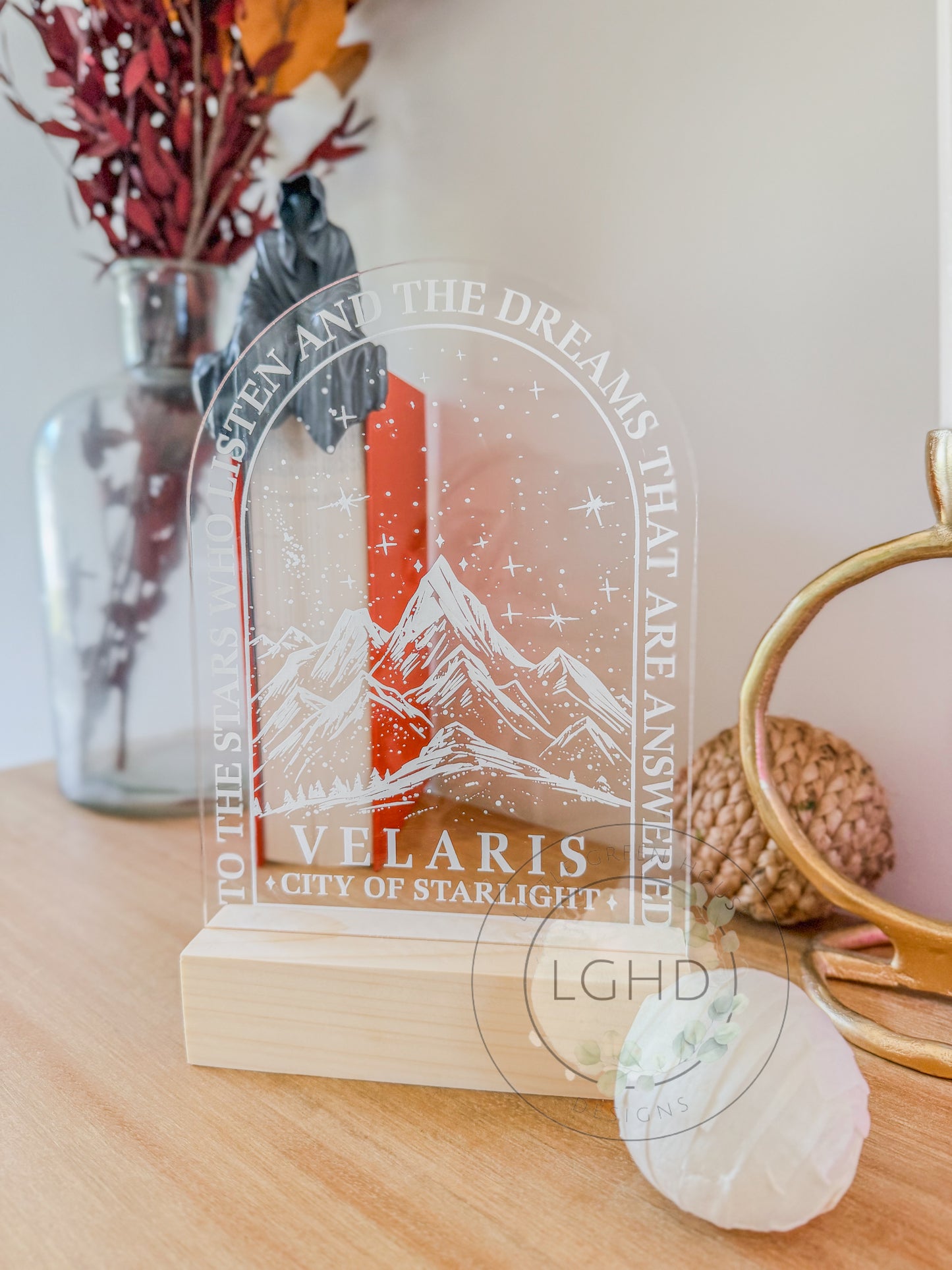 Velaris Shelf Decor – ACOTAR-Inspired Wooden Sign | Sarah J Maas Bookshelf Sitter | Fantasy BookTok Room Aesthetic | City of Starlight