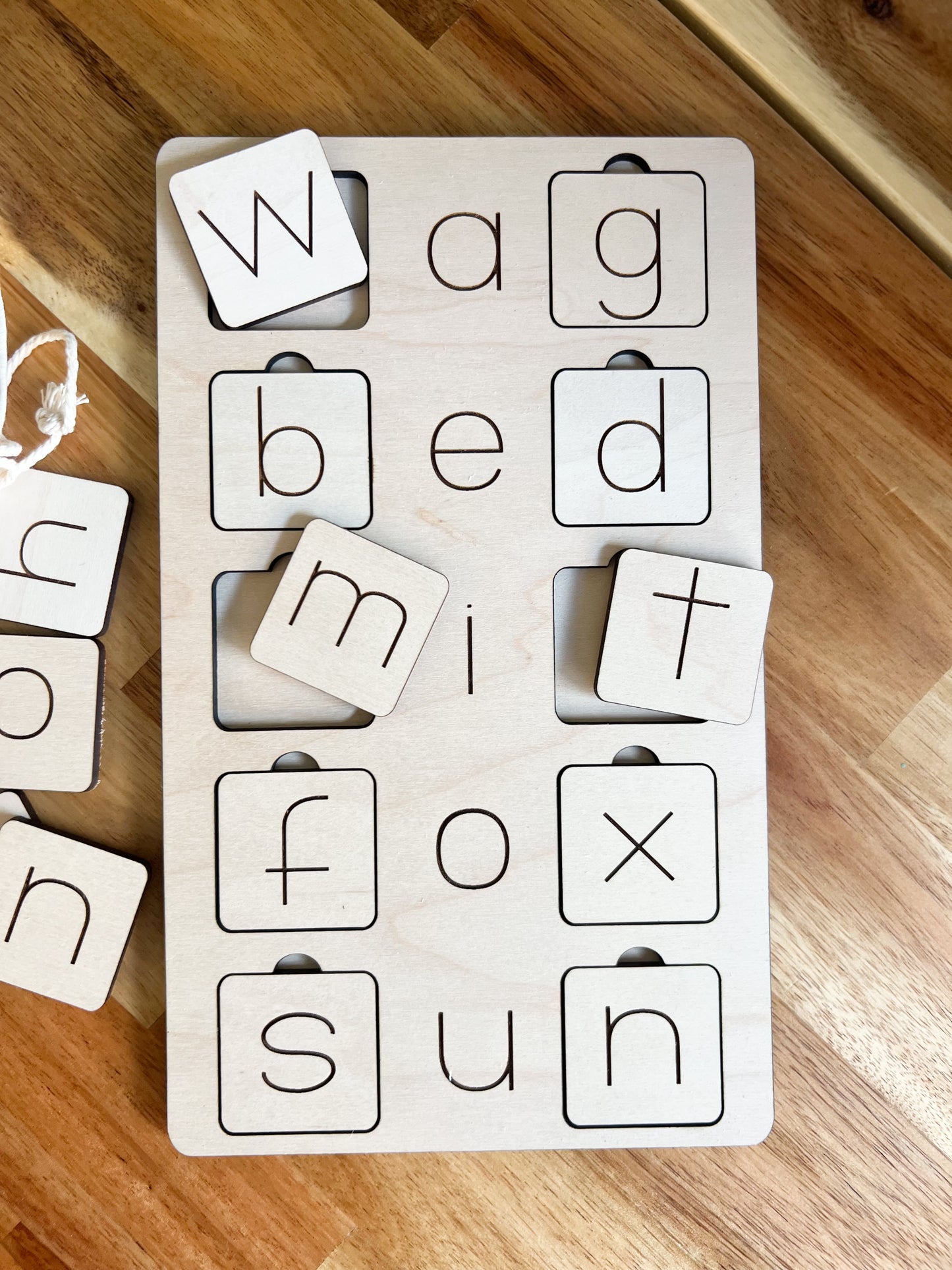 CVC Word Board + Tiles | Educational Word Building | Handmade & Engraved Letters | Wood