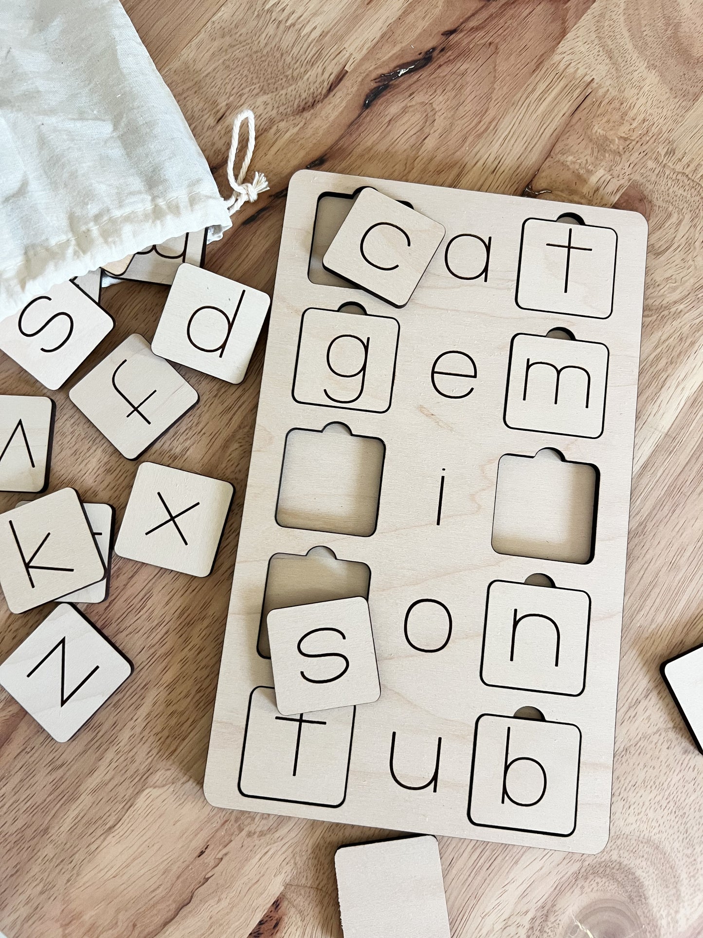 CVC Word Board + Tiles | Educational Word Building | Handmade & Engraved Letters | Wood