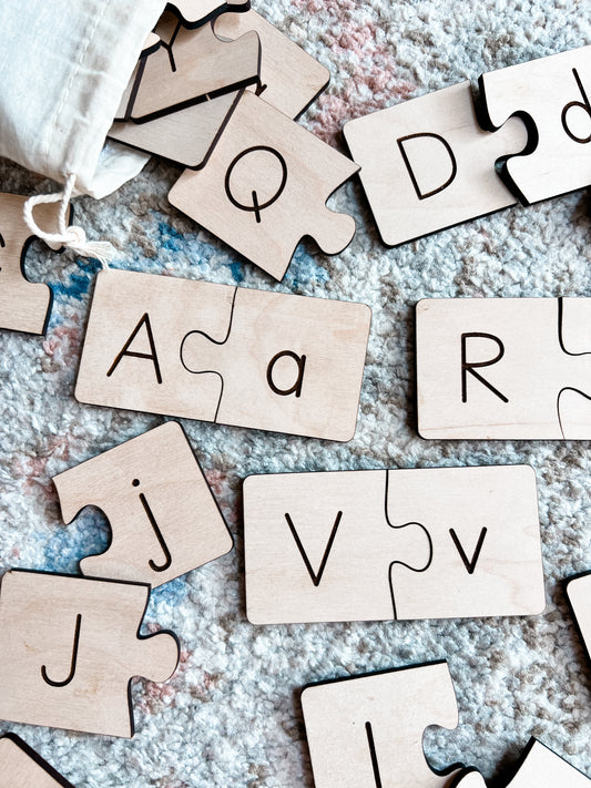 Upper & Lowercase Letter Matching | Alphabet Learning Puzzles | Montessori Homeschool Preschool | Laser Engraved Wood | Educational