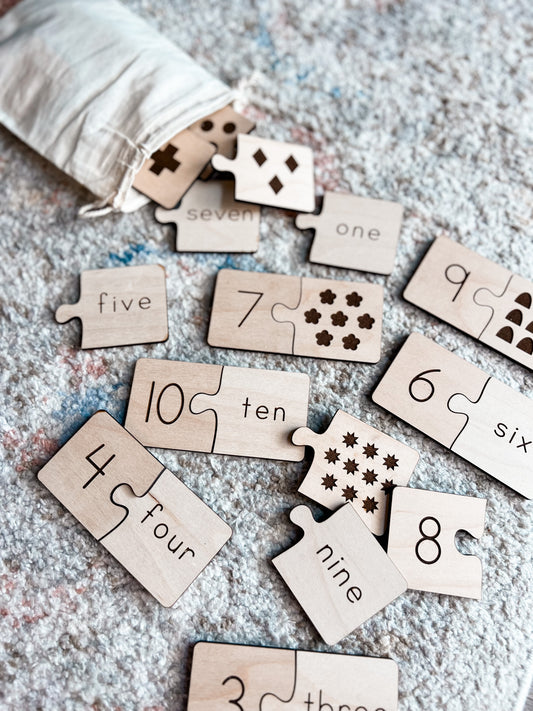 Number Matching | Number & Word Learning Puzzles | Montessori Homeschool Preschool | Laser Engraved Wood | Educational