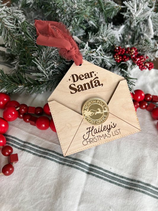 Personalized Christmas Wish List Ornament | Christmas | Dear Santa | Letter to Santa | Laser Engraved Wood Envelope Ornament for Kids